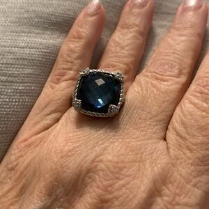 Judith Ripka Sterling Silver Blue Stone Ring EUC